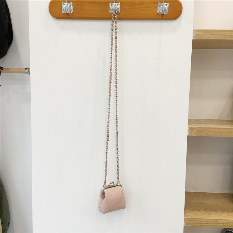 Textured Rhombus Chain Shoulder Crossbody Earphone Bag