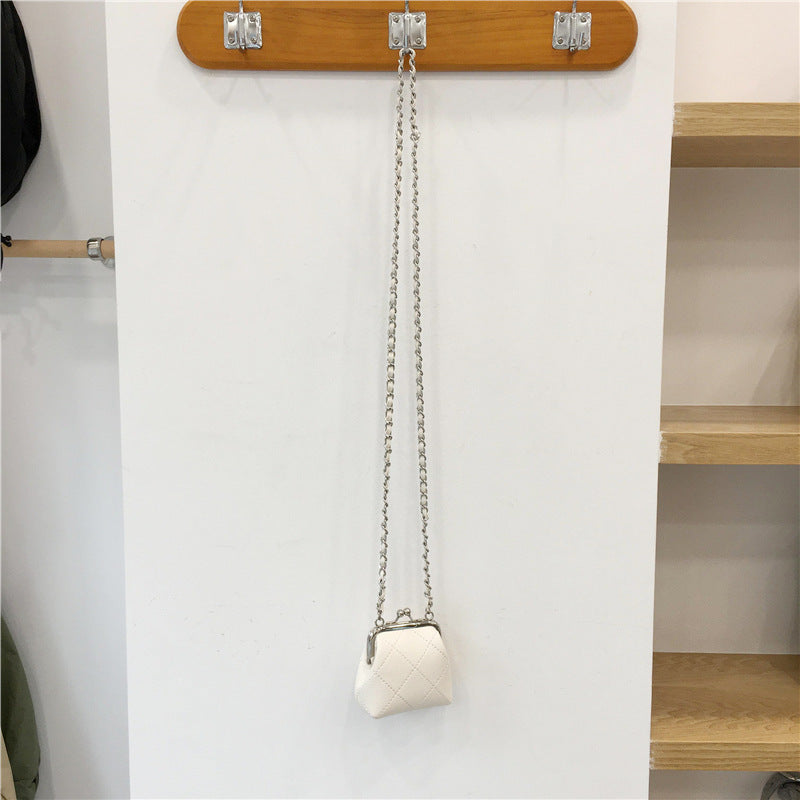 Textured Rhombus Chain Shoulder Crossbody Earphone Bag