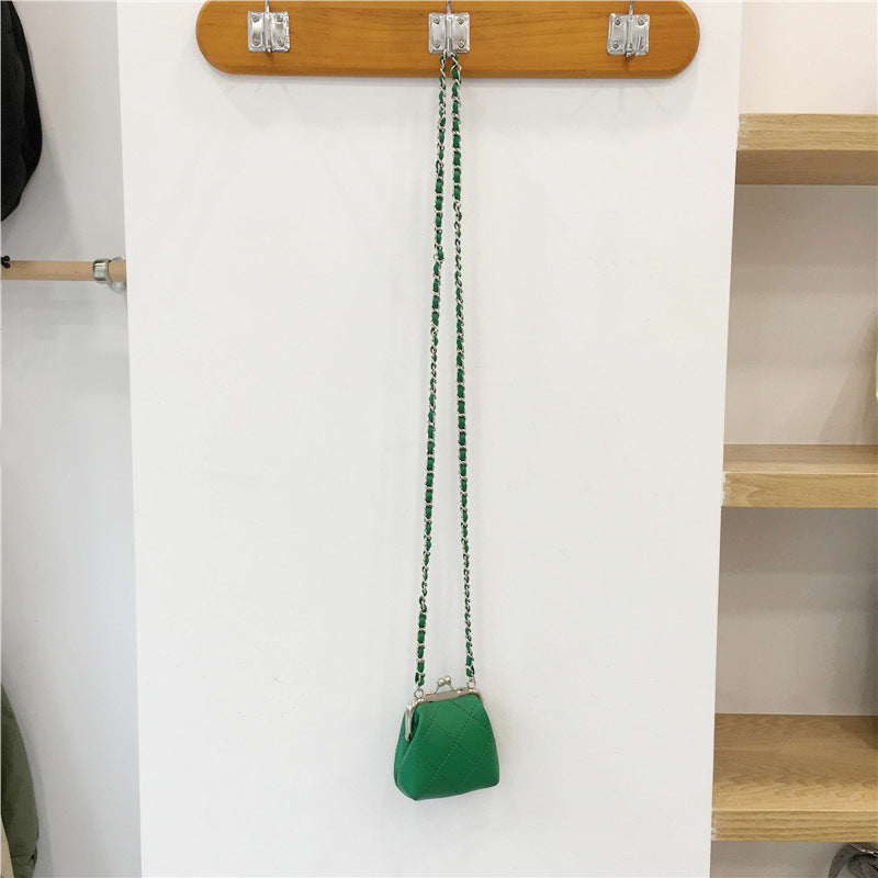 Textured Rhombus Chain Shoulder Crossbody Earphone Bag