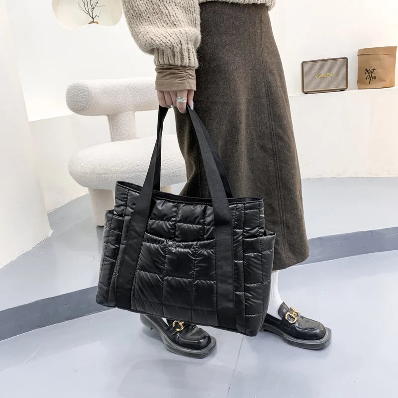 Luxury Design Lattice Totes Women's 2021 New Winter Down Cotton Jacket Bags Brand Shoulder Bag Female Shopping Handbag and Purse