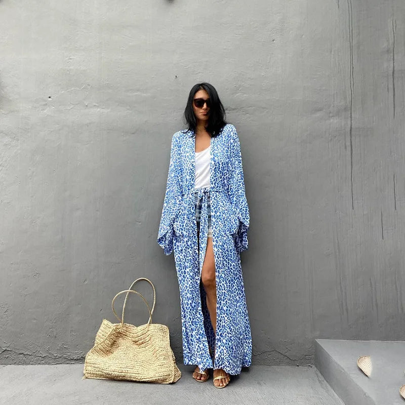 Kimono Bohemian Beach Swimsuit Cover Up Pareo Beach Women Tunics Beachwear 2023 Summer Long Bikini Blouse beach outfit for women