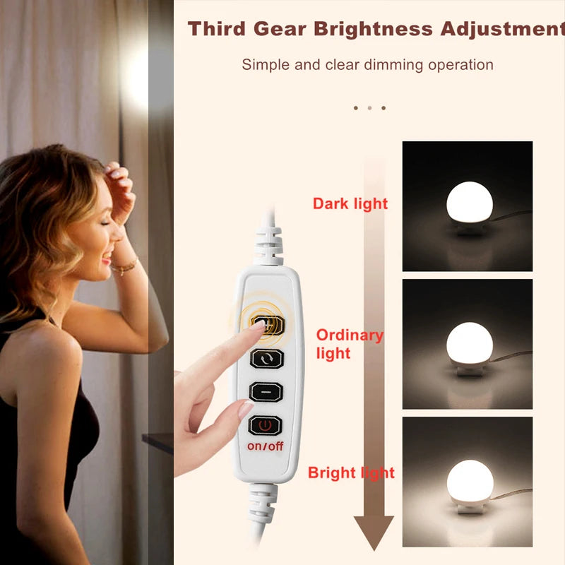 4/6/8/10/12/14pcs Makeup Mirror Light Set USB Dimmable Led Mirror Front Lamp for Bathroom Table Mirror Vanity Light Bulbs