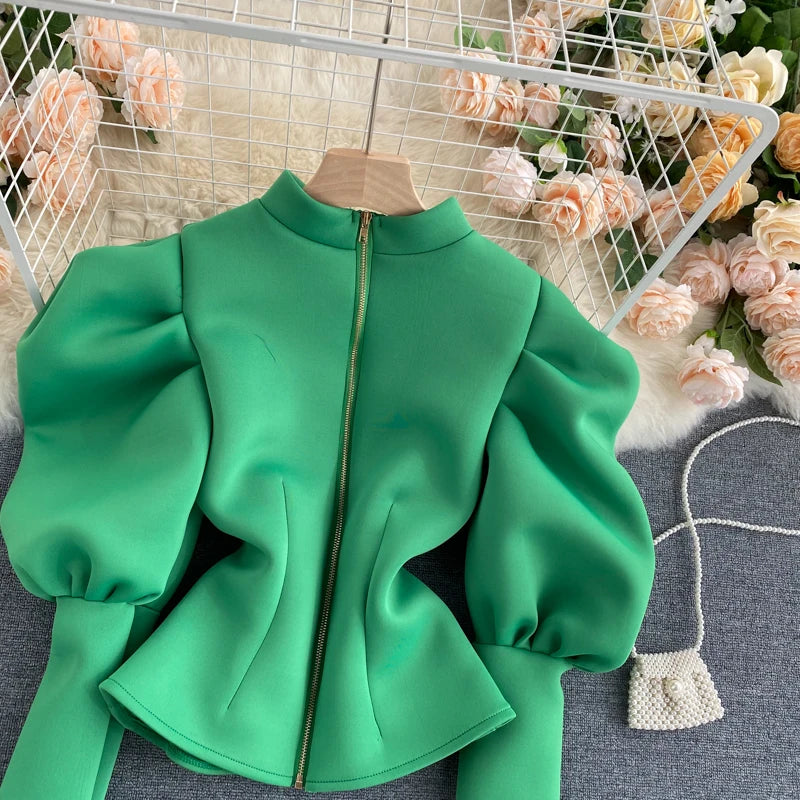 2020 Autumn Winter Women Blouse And Tops Half Turtleneck Puff Long Sleeve Front And Back 2 Ways Wear Slim Fashion Femme Shirts