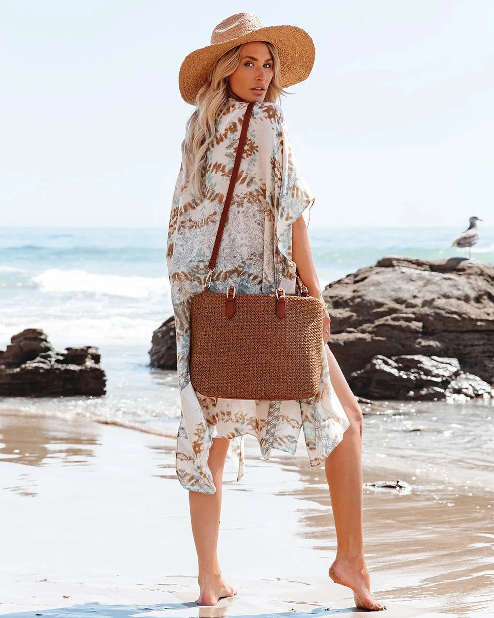 Boho Sexy Swimsuit Cover Up Beach Outing Fashion Print Bikini Cover-ups Kimono 2023 Women Beachwear Swimwear Pareo Woman Clothes