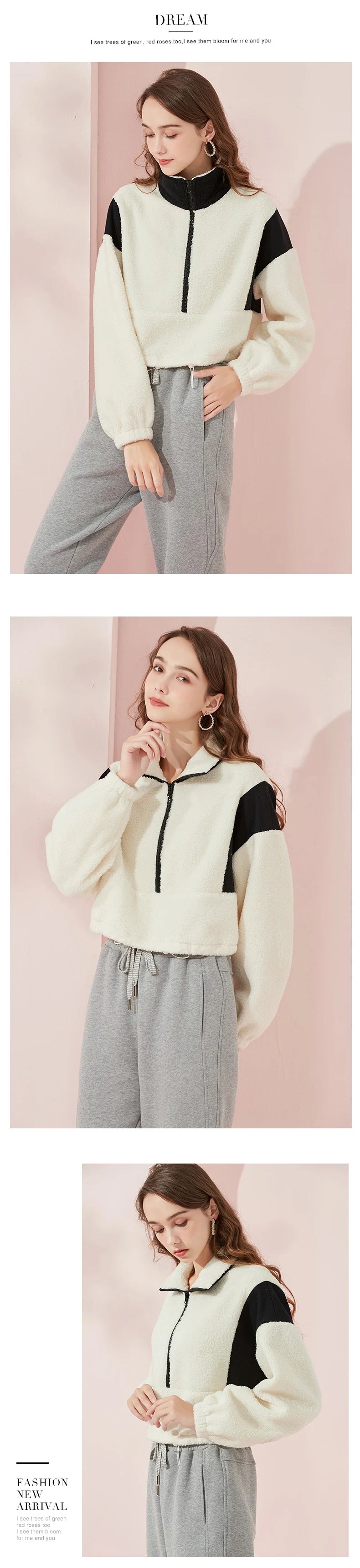 ARTKA 2021 Winter New Women Sweatshirt Fashion Casual Stand Collar Warm Lambswool Sweatshirt Thicken White Sweatshirts WA20210D