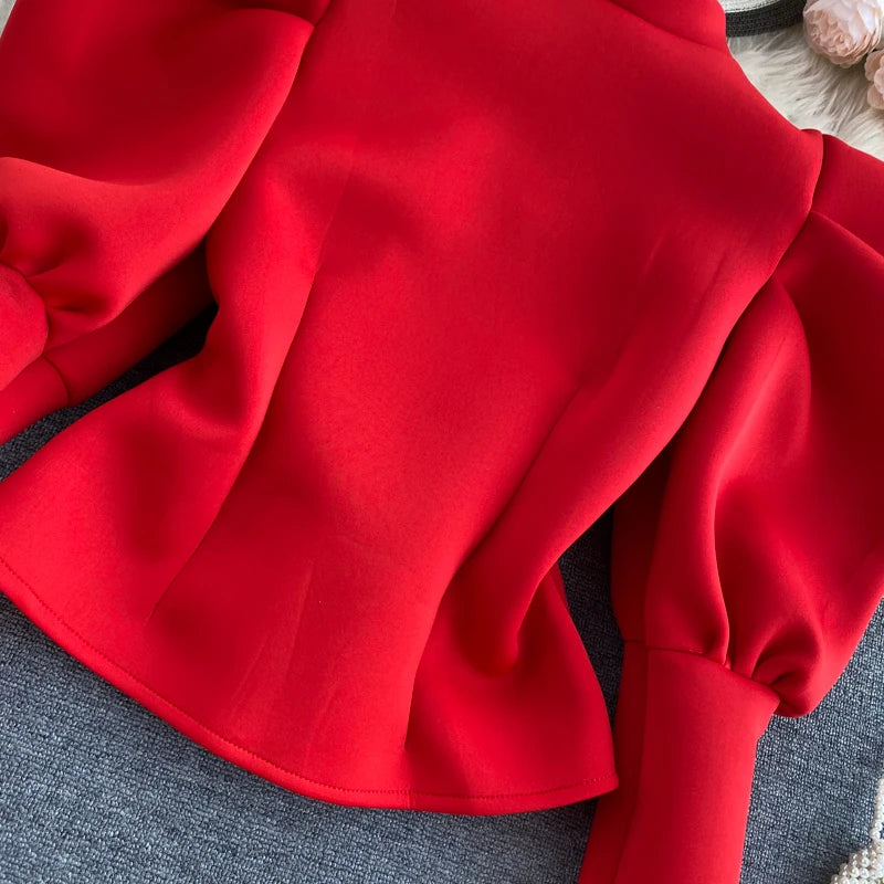 2020 Autumn Winter Women Blouse And Tops Half Turtleneck Puff Long Sleeve Front And Back 2 Ways Wear Slim Fashion Femme Shirts