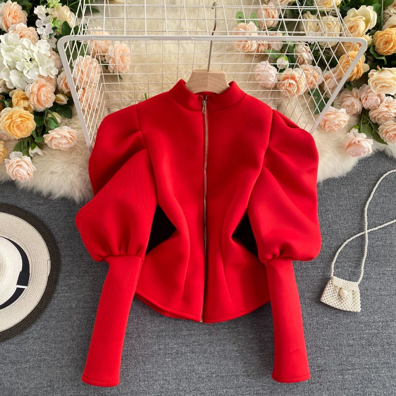 2020 Autumn Winter Women Blouse And Tops Half Turtleneck Puff Long Sleeve Front And Back 2 Ways Wear Slim Fashion Femme Shirts