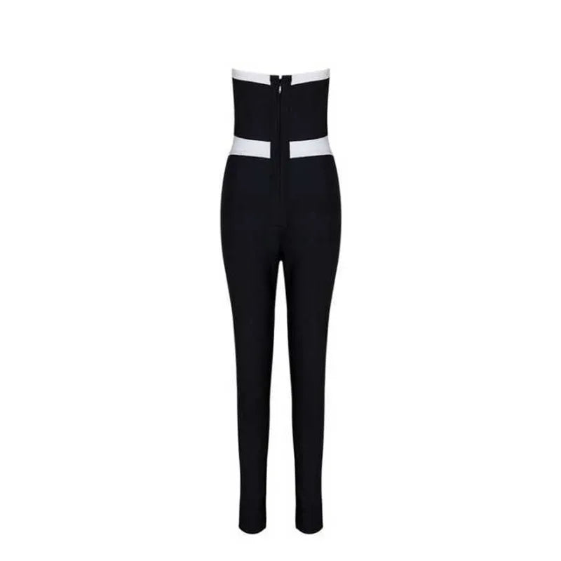 Streetwear Black Knitted Sexy Strapless Bodycon Jumpsuit Women Overalls 2022 Long Bodycon Skinny Rompers Bandage Jumpsuit Female