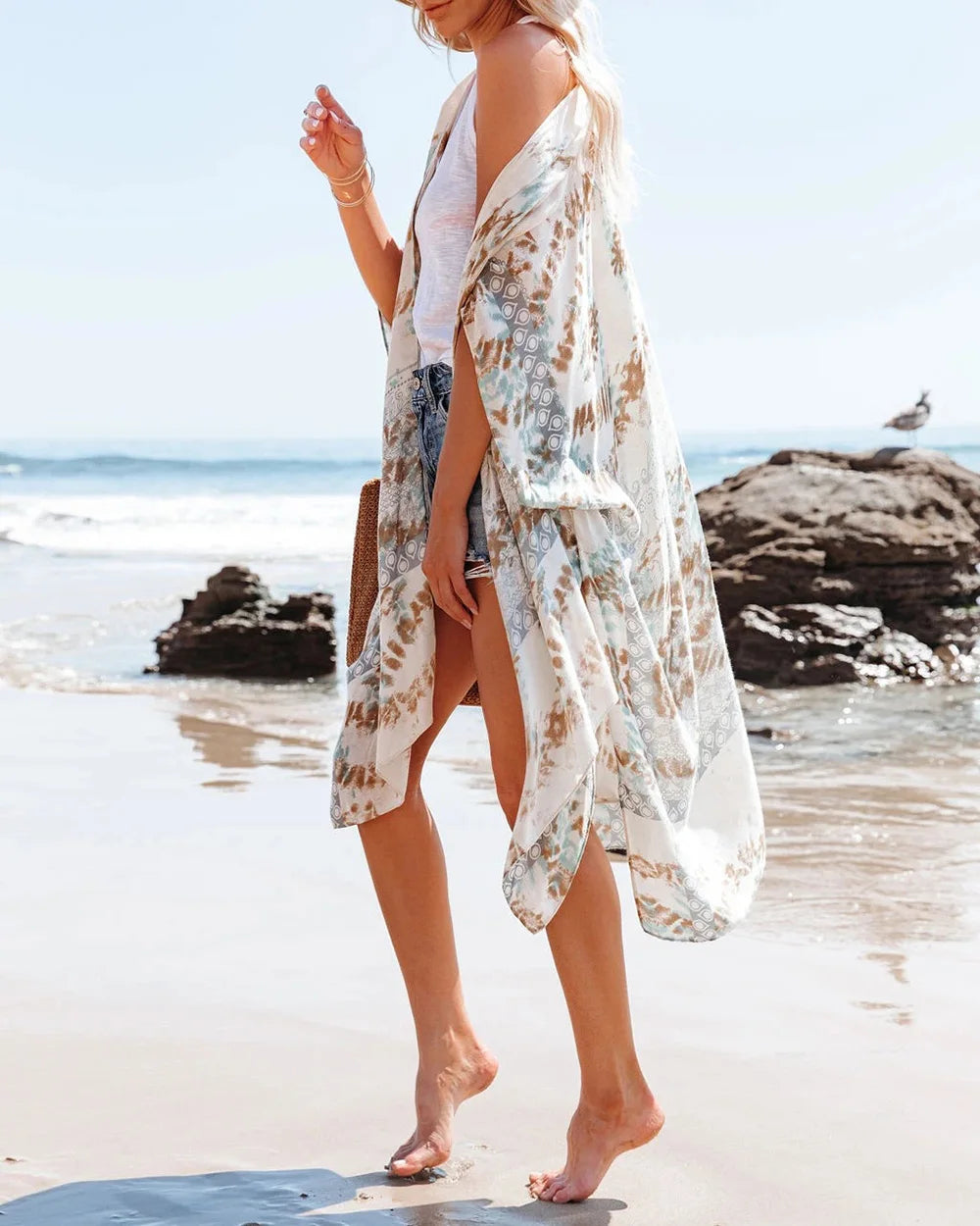 Boho Sexy Swimsuit Cover Up Beach Outing Fashion Print Bikini Cover-ups Kimono 2023 Women Beachwear Swimwear Pareo Woman Clothes