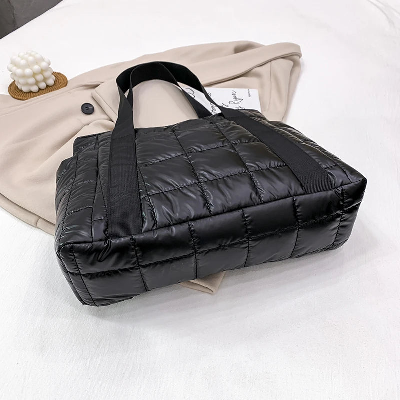 Luxury Design Lattice Totes Women's 2021 New Winter Down Cotton Jacket Bags Brand Shoulder Bag Female Shopping Handbag and Purse