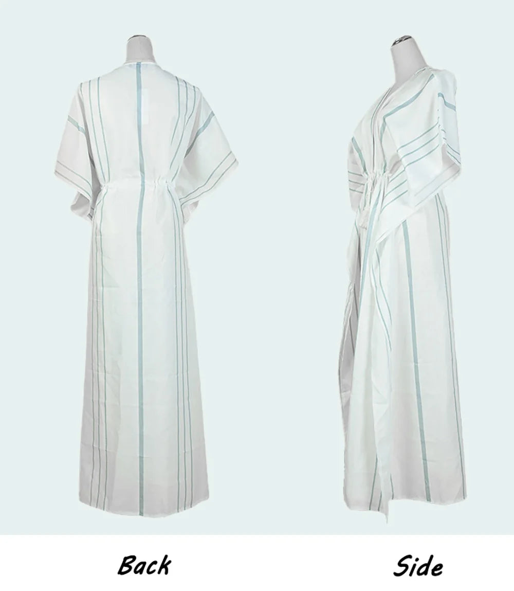 Swimsuit Cover Up Cardigan Fashion Striped Tie Dye Tunic Beach Pareo Women Clothes Kimono Beachwear Waist Tie Bikini Robe Cape