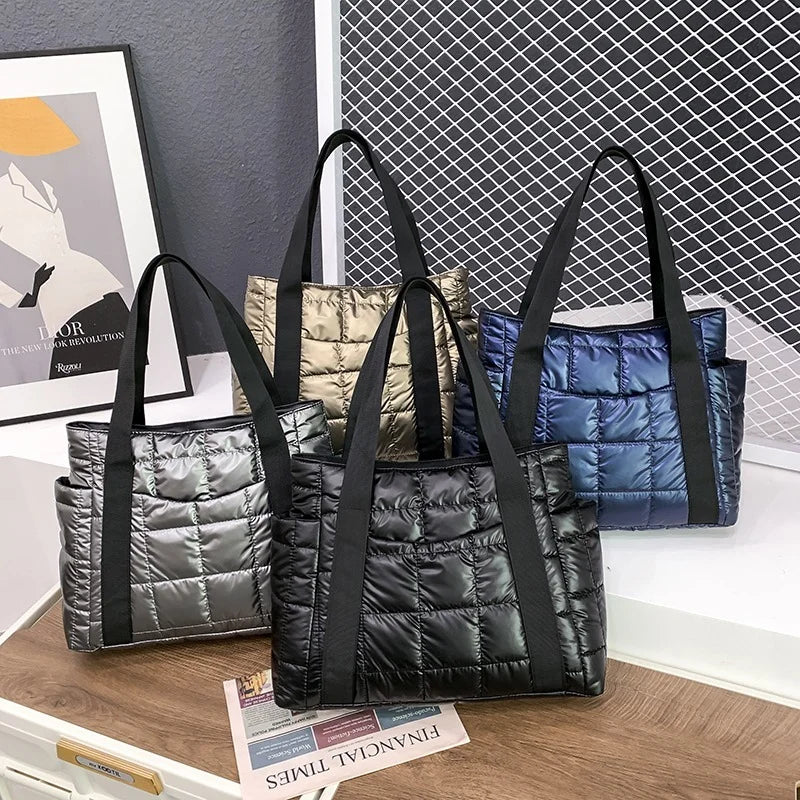 Luxury Design Lattice Totes Women's 2021 New Winter Down Cotton Jacket Bags Brand Shoulder Bag Female Shopping Handbag and Purse