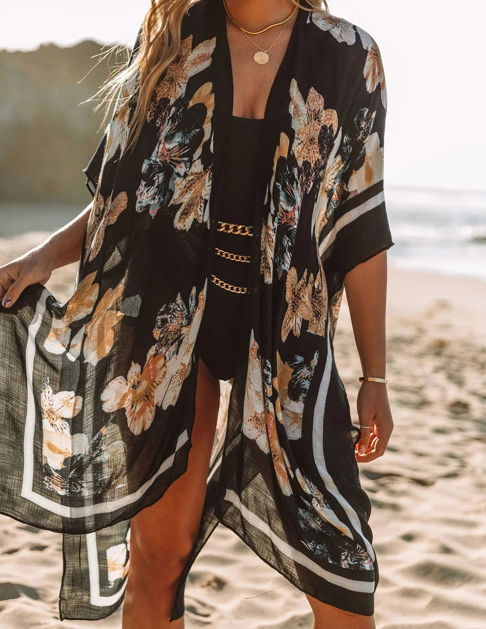 Boho Sexy Swimsuit Cover Up Beach Outing Fashion Print Bikini Cover-ups Kimono 2023 Women Beachwear Swimwear Pareo Woman Clothes