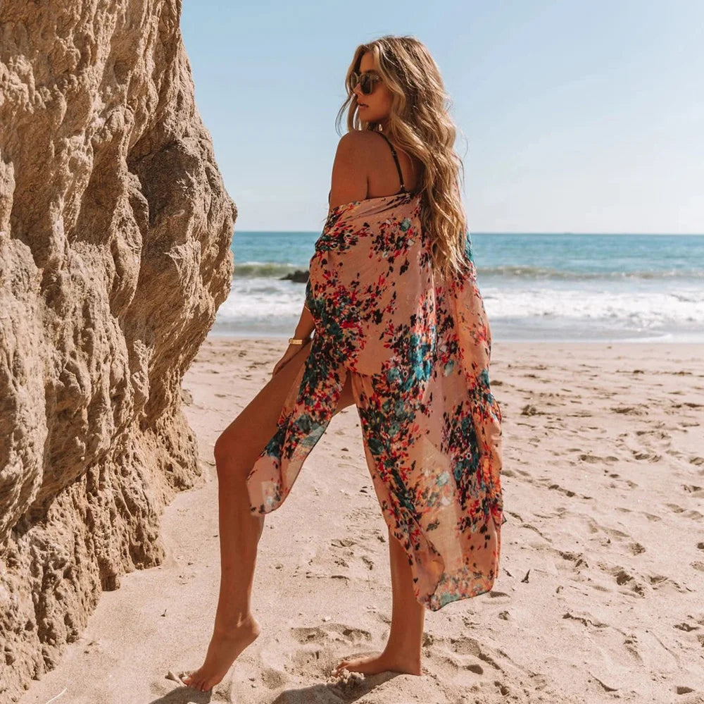 Boho Sexy Swimsuit Cover Up Beach Outing Fashion Print Bikini Cover-ups Kimono 2023 Women Beachwear Swimwear Pareo Woman Clothes