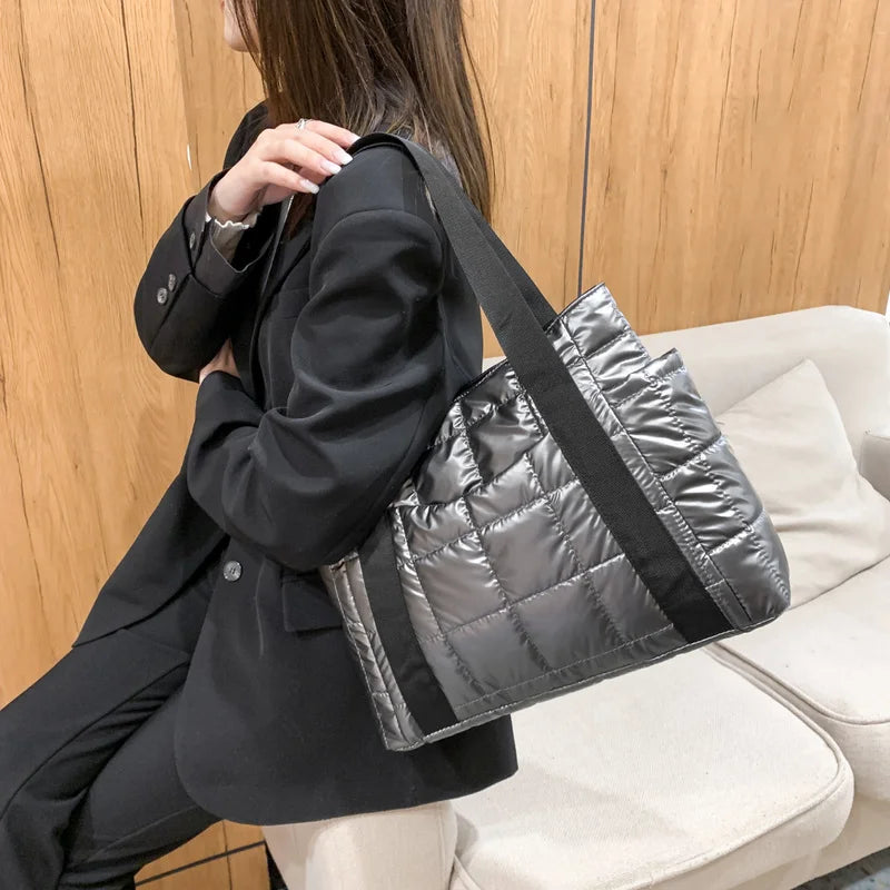 Luxury Design Lattice Totes Women's 2021 New Winter Down Cotton Jacket Bags Brand Shoulder Bag Female Shopping Handbag and Purse