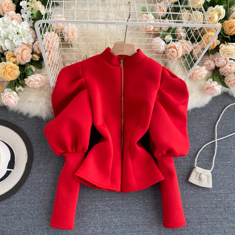 2020 Autumn Winter Women Blouse And Tops Half Turtleneck Puff Long Sleeve Front And Back 2 Ways Wear Slim Fashion Femme Shirts