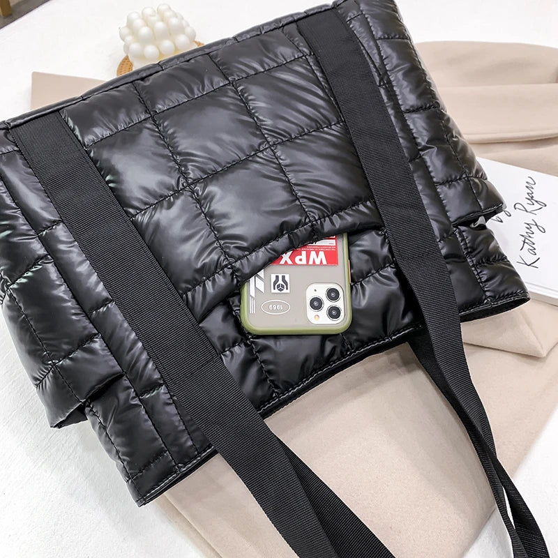 Luxury Design Lattice Totes Women's 2021 New Winter Down Cotton Jacket Bags Brand Shoulder Bag Female Shopping Handbag and Purse