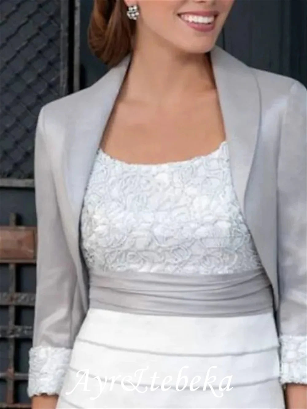 Sheath / Column Mother of the Bride Dress Wrap Included Scoop Neck Knee Length Polyester 3/4 Length Sleeve with Ruching 2021