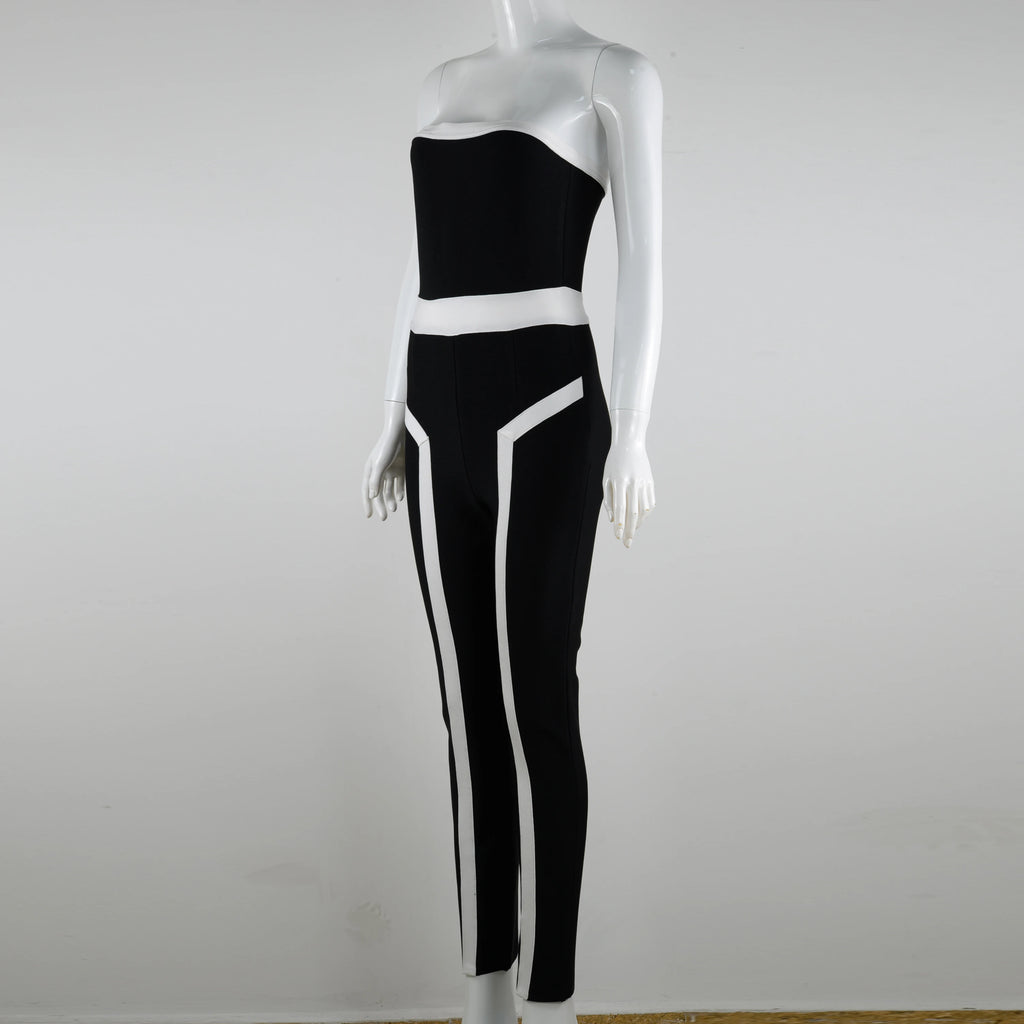 Streetwear Black Knitted Sexy Strapless Bodycon Jumpsuit Women Overalls 2022 Long Bodycon Skinny Rompers Bandage Jumpsuit Female