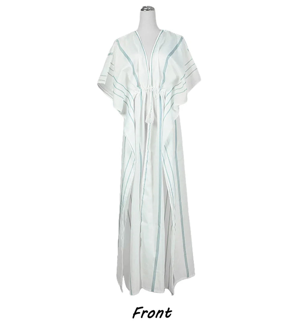 Swimsuit Cover Up Cardigan Fashion Striped Tie Dye Tunic Beach Pareo Women Clothes Kimono Beachwear Waist Tie Bikini Robe Cape