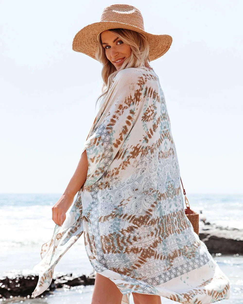 Boho Sexy Swimsuit Cover Up Beach Outing Fashion Print Bikini Cover-ups Kimono 2023 Women Beachwear Swimwear Pareo Woman Clothes