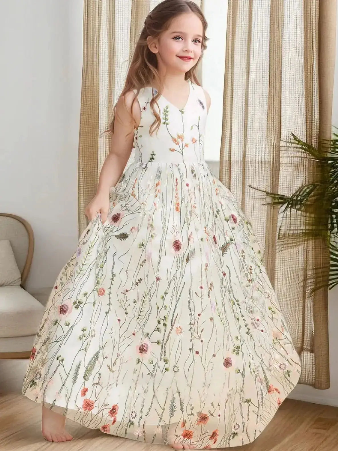 Kids Jacquard Tulle/Satin Flower Girl Dress Wedding Ceremony Birthday Party Pageant Prom Night Ball Gown Graduation Celebration