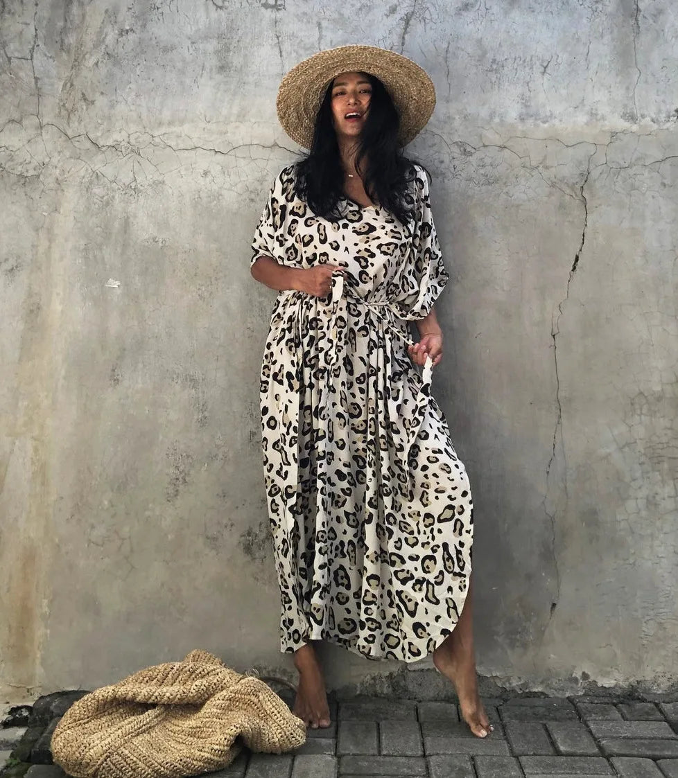 Kimono Bohemian Beach Swimsuit Cover Up Pareo Beach Women Tunics Beachwear 2023 Summer Long Bikini Blouse beach outfit for women