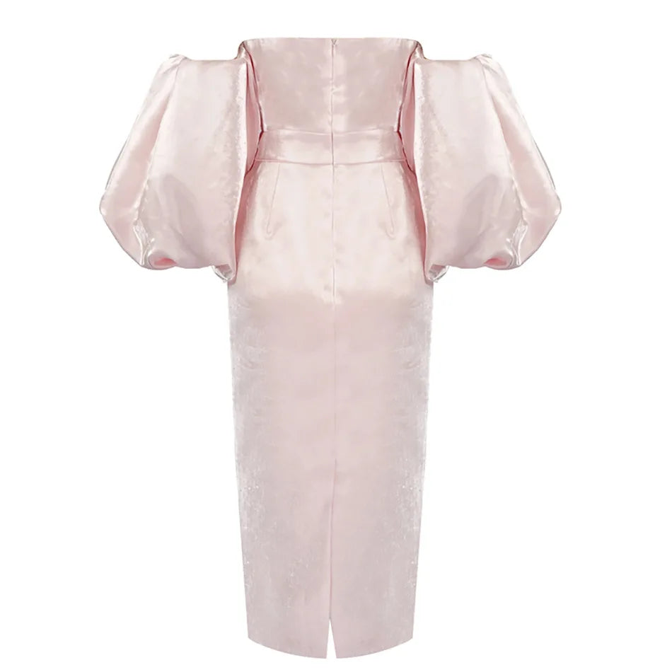 2022 New Women Fashion Off Shoulder Black Dress Sexy Lantern Sleeve Pink Club Celebrity Evening Designer Elegant Party Dresses