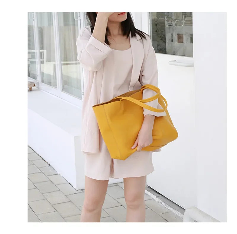 Women Luxury Bag Casual Tote Female Fashion Summer Beach Handbag Lady Popular Soft Cowhide Genuine Leather Shoulder Shopping Bag