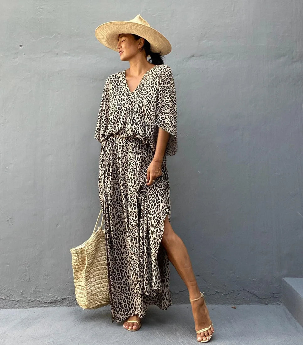 Kimono Bohemian Beach Swimsuit Cover Up Pareo Beach Women Tunics Beachwear 2023 Summer Long Bikini Blouse beach outfit for women