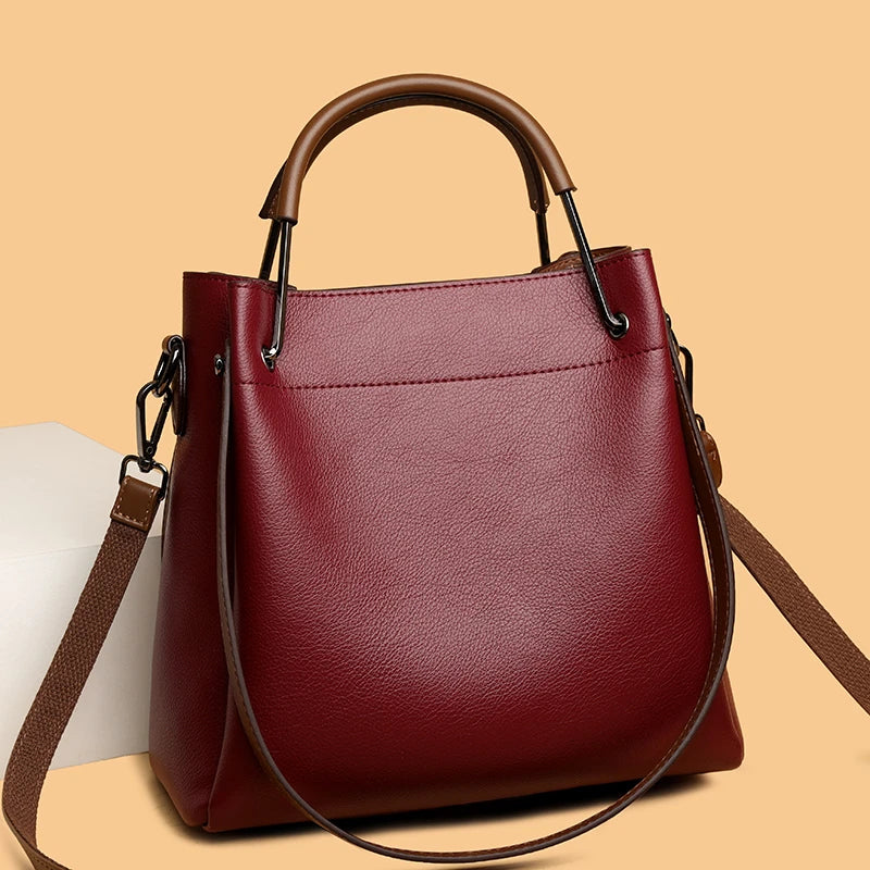 2025 Girl Daily Casual PU Leather Crossbody Shoulder Buckets Fashion Bags Large Capacity Crossbody Soft Shopping Ladies Handbags