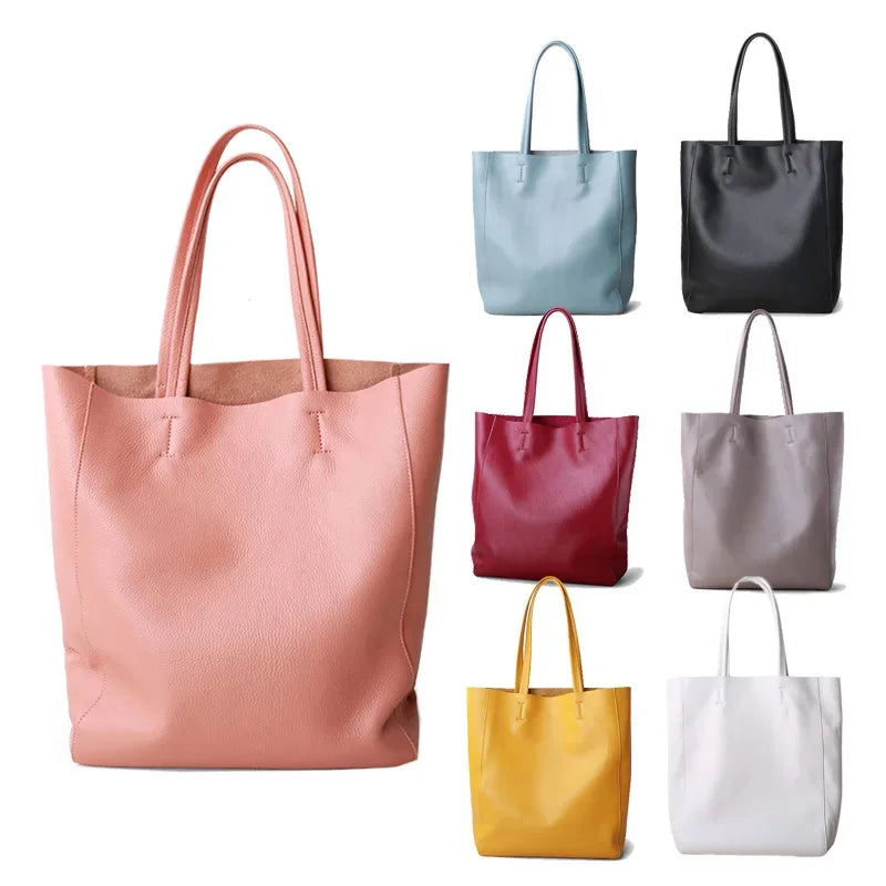 Women Luxury Bag Casual Tote Female Fashion Summer Beach Handbag Lady Popular Soft Cowhide Genuine Leather Shoulder Shopping Bag
