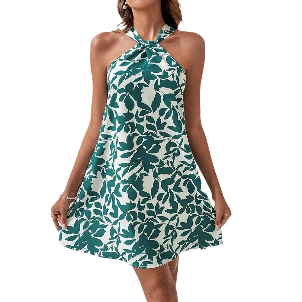 Spring/Summer New Women's Printed Sling Dress Fresh Off Shoulder Skirt Fresh Sweet Pastoral Plus-size Women's Sexy Mini Dress