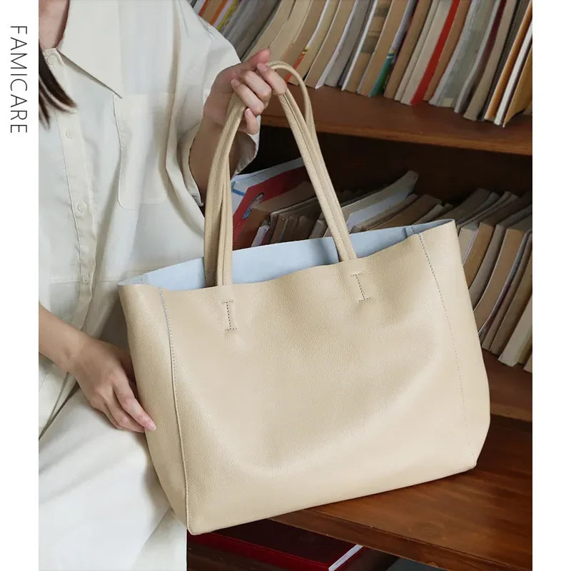 Women Luxury Bag Casual Tote Female Fashion Summer Beach Handbag Lady Popular Soft Cowhide Genuine Leather Shoulder Shopping Bag