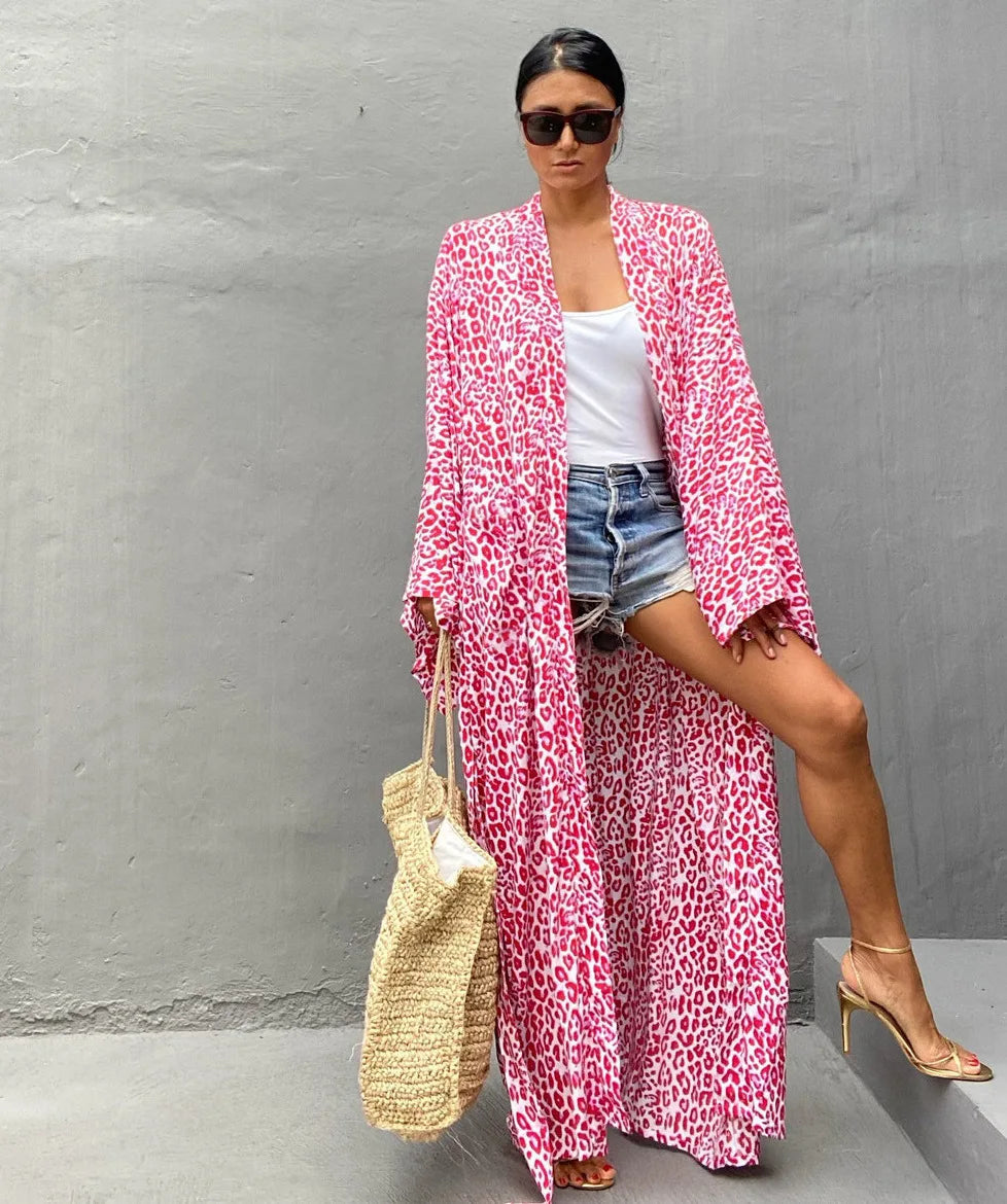 Kimono Bohemian Beach Swimsuit Cover Up Pareo Beach Women Tunics Beachwear 2023 Summer Long Bikini Blouse beach outfit for women