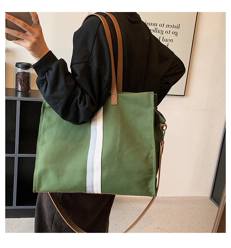 2025 New Style Student Women Bags Tote Canvas Daily Fashionable Multi-function High Capacity Leisure Books Soft Surface Simple