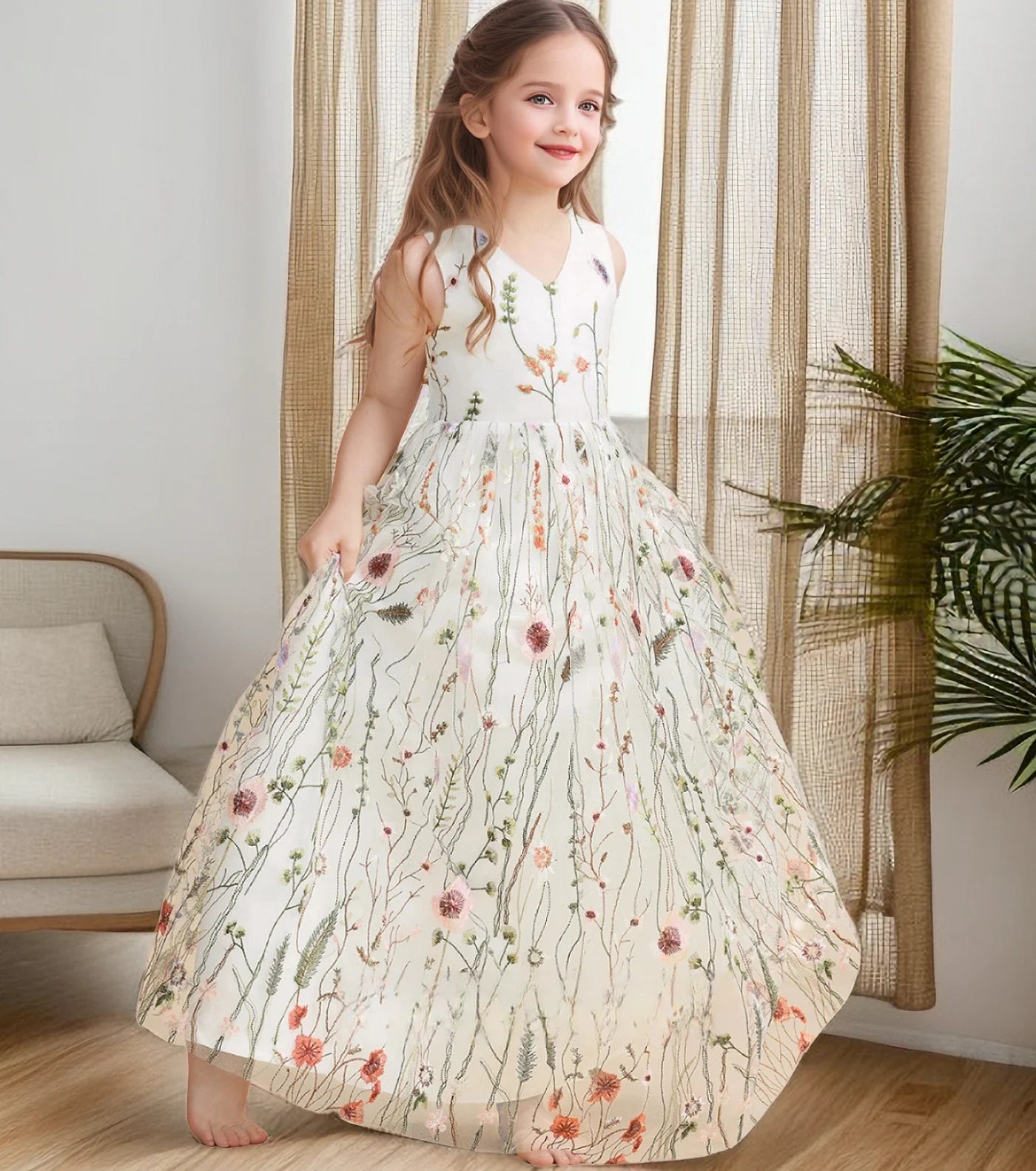 Kids Jacquard Tulle/Satin Flower Girl Dress Wedding Ceremony Birthday Party Pageant Prom Night Ball Gown Graduation Celebration