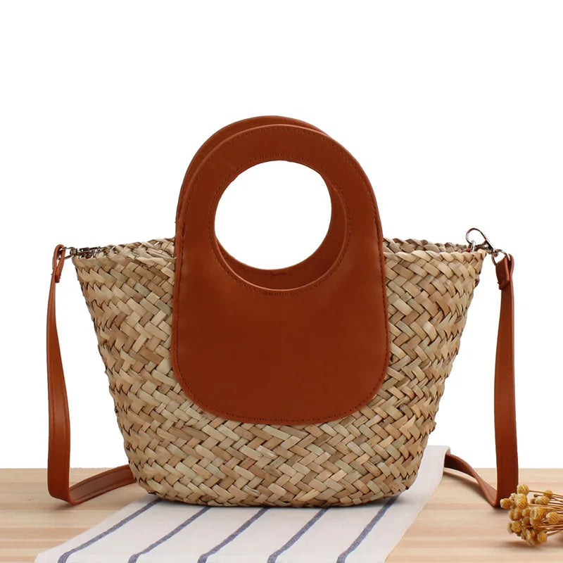Handmade Woven Women's Shoulder Bag Bohemian Tassel Crossbody Bags Knitted Summer Bucket Straw Beach Bag Female Handbags