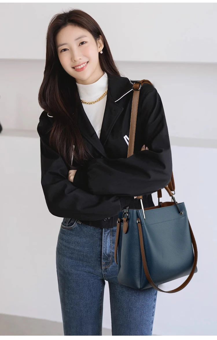 2025 Girl Daily Casual PU Leather Crossbody Shoulder Buckets Fashion Bags Large Capacity Crossbody Soft Shopping Ladies Handbags