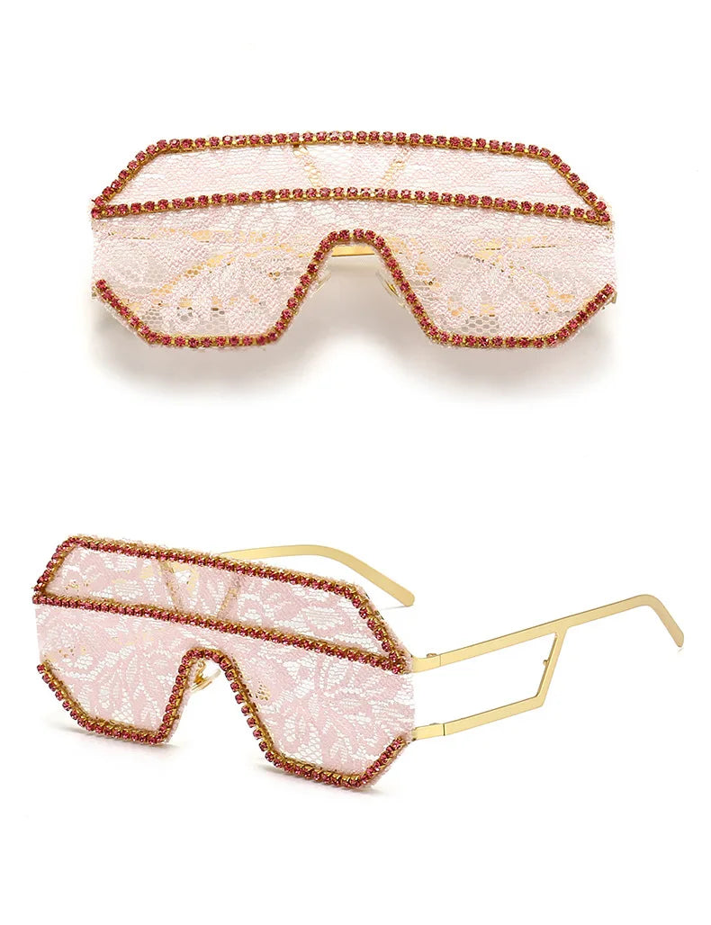 Lace Fashion Women Party Sunglasses DIY Handmade Diamond Oversized Eyewear