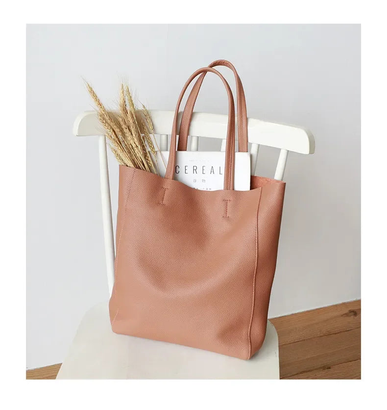 Women Luxury Bag Casual Tote Female Fashion Summer Beach Handbag Lady Popular Soft Cowhide Genuine Leather Shoulder Shopping Bag