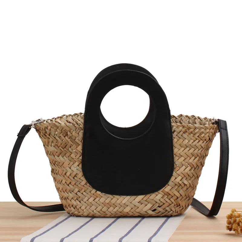 Handmade Woven Women's Shoulder Bag Bohemian Tassel Crossbody Bags Knitted Summer Bucket Straw Beach Bag Female Handbags