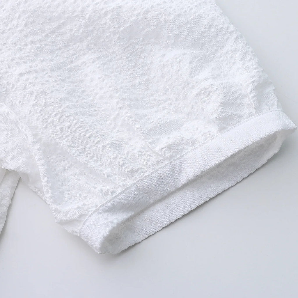 2023 Summer New Original Niche Design Women's White Cropped Shirts Crop Tops Cotton Short-sleeved Spicy Girl Short Blouse