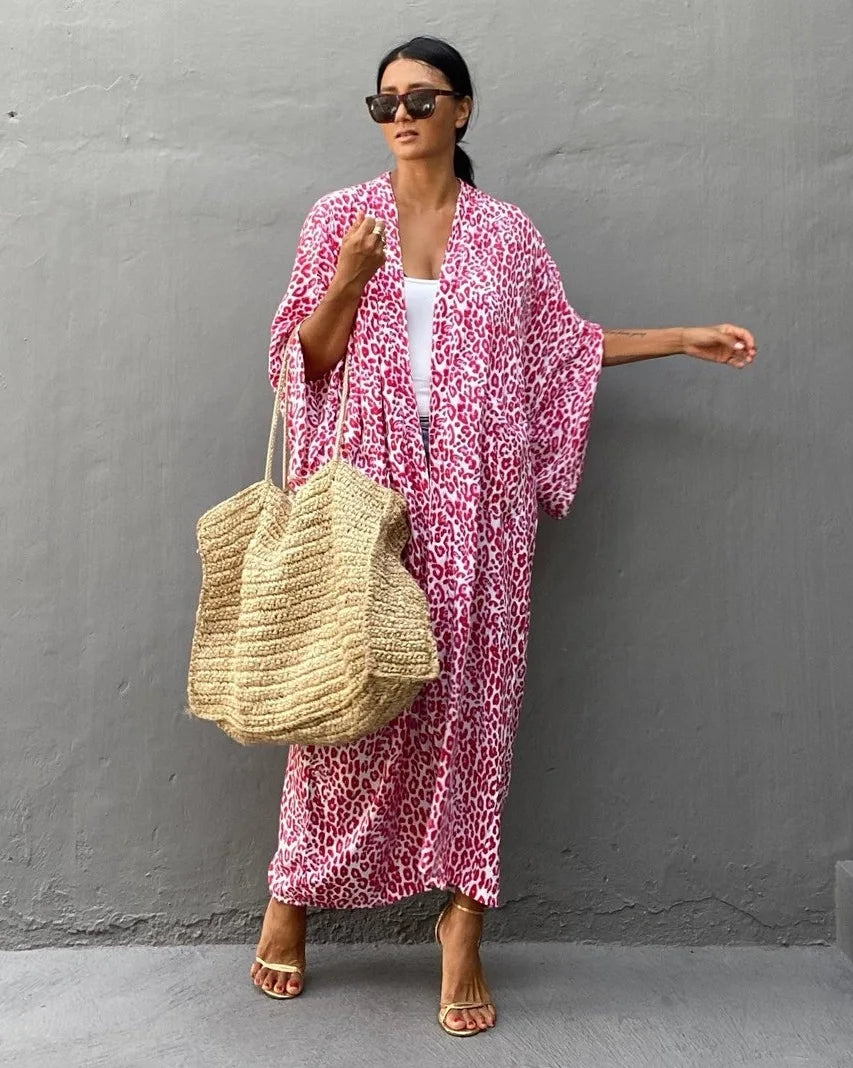 Kimono Bohemian Beach Swimsuit Cover Up Pareo Beach Women Tunics Beachwear 2023 Summer Long Bikini Blouse beach outfit for women
