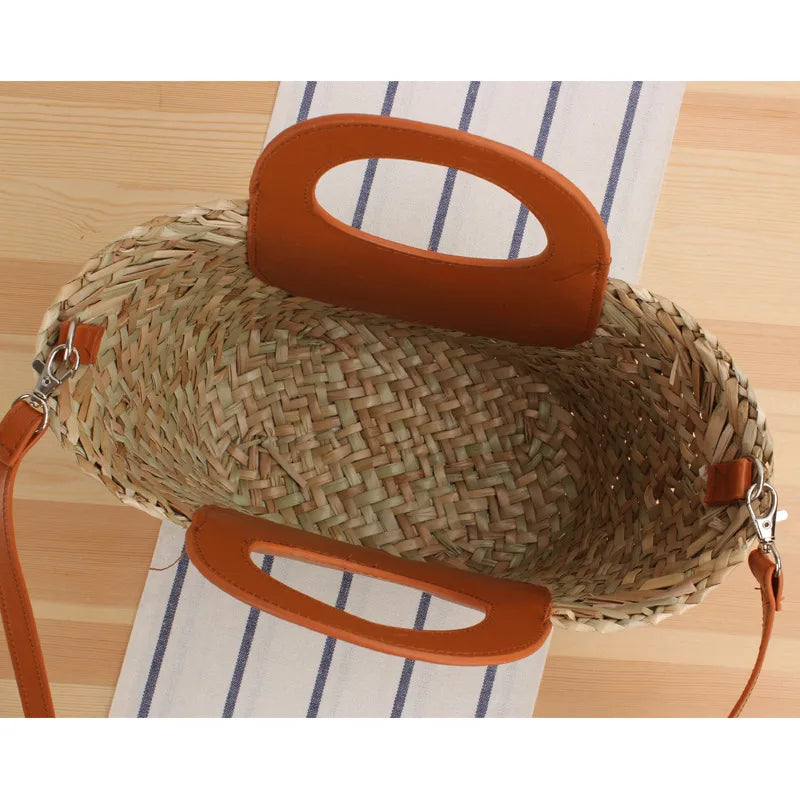 Handmade Woven Women's Shoulder Bag Bohemian Tassel Crossbody Bags Knitted Summer Bucket Straw Beach Bag Female Handbags