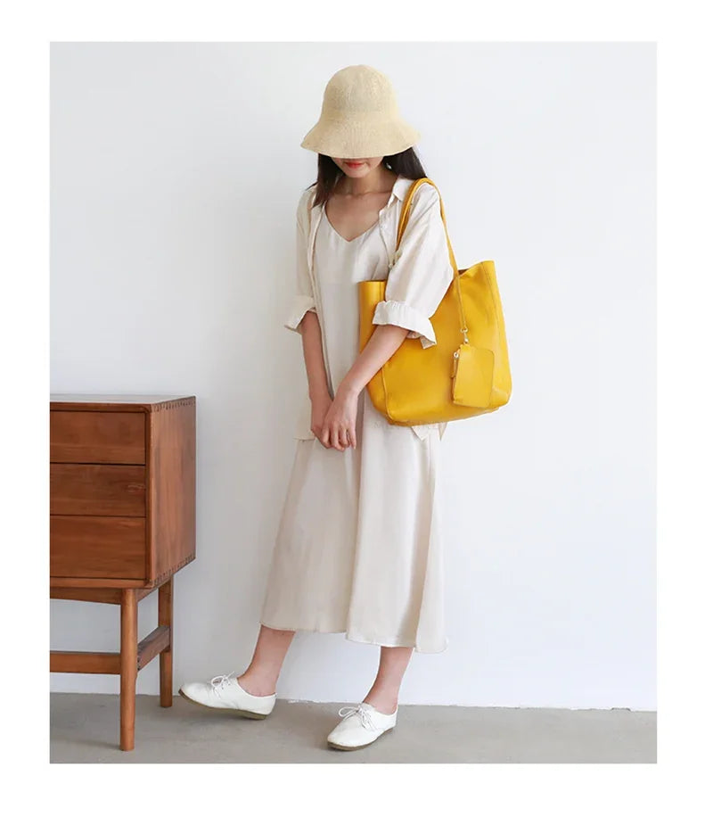 Women Luxury Bag Casual Tote Female Fashion Summer Beach Handbag Lady Popular Soft Cowhide Genuine Leather Shoulder Shopping Bag