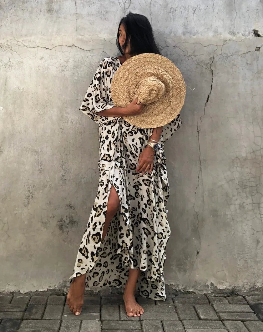 Kimono Bohemian Beach Swimsuit Cover Up Pareo Beach Women Tunics Beachwear 2023 Summer Long Bikini Blouse beach outfit for women
