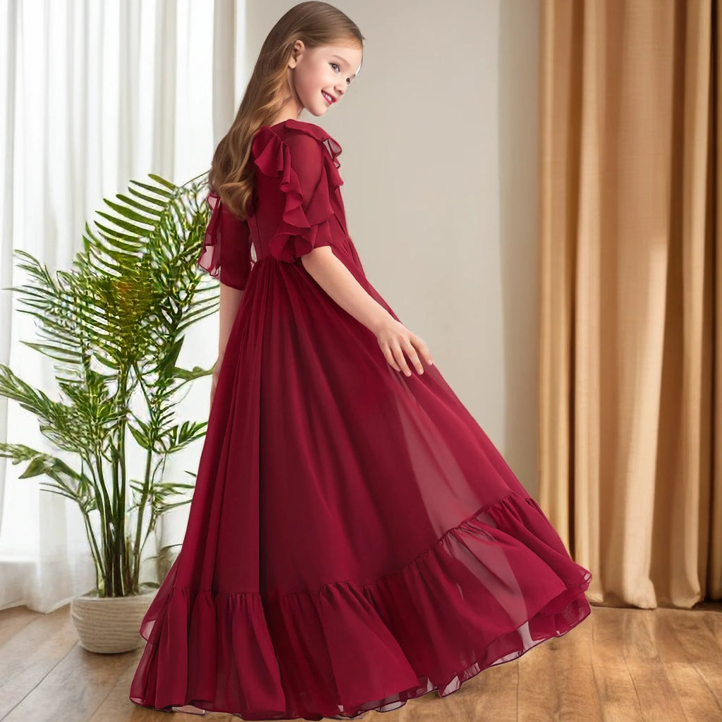 Floor-Length Chiffon For Children Wedding Pageant Graduation Birthday Party Event Ball-Gown Festivity Celebration Banquet Prom