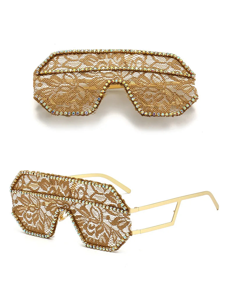 Lace Fashion Women Party Sunglasses DIY Handmade Diamond Oversized Eyewear