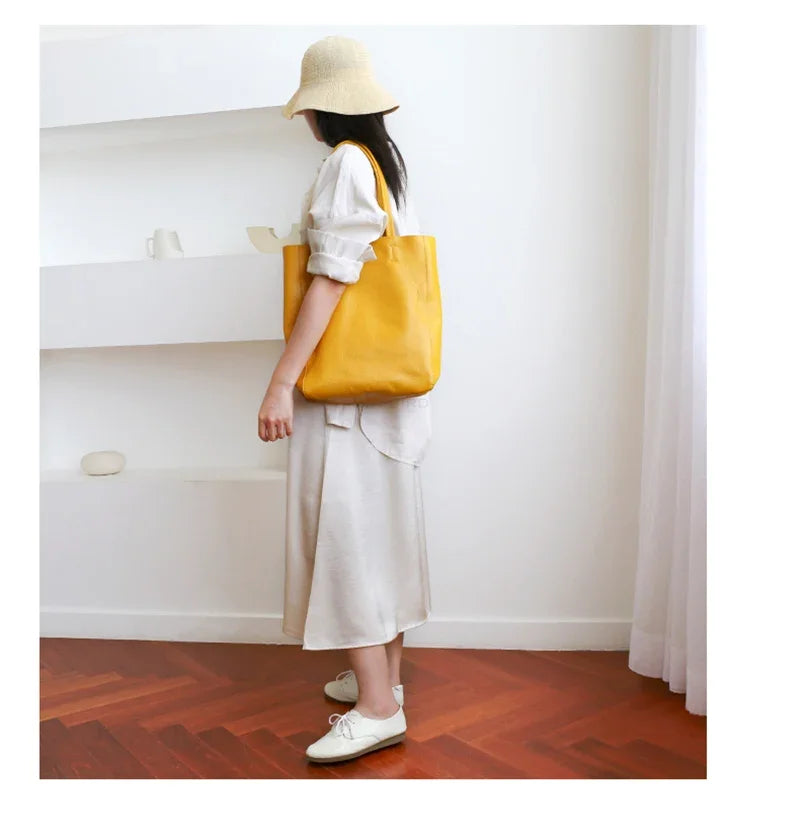 Women Luxury Bag Casual Tote Female Fashion Summer Beach Handbag Lady Popular Soft Cowhide Genuine Leather Shoulder Shopping Bag